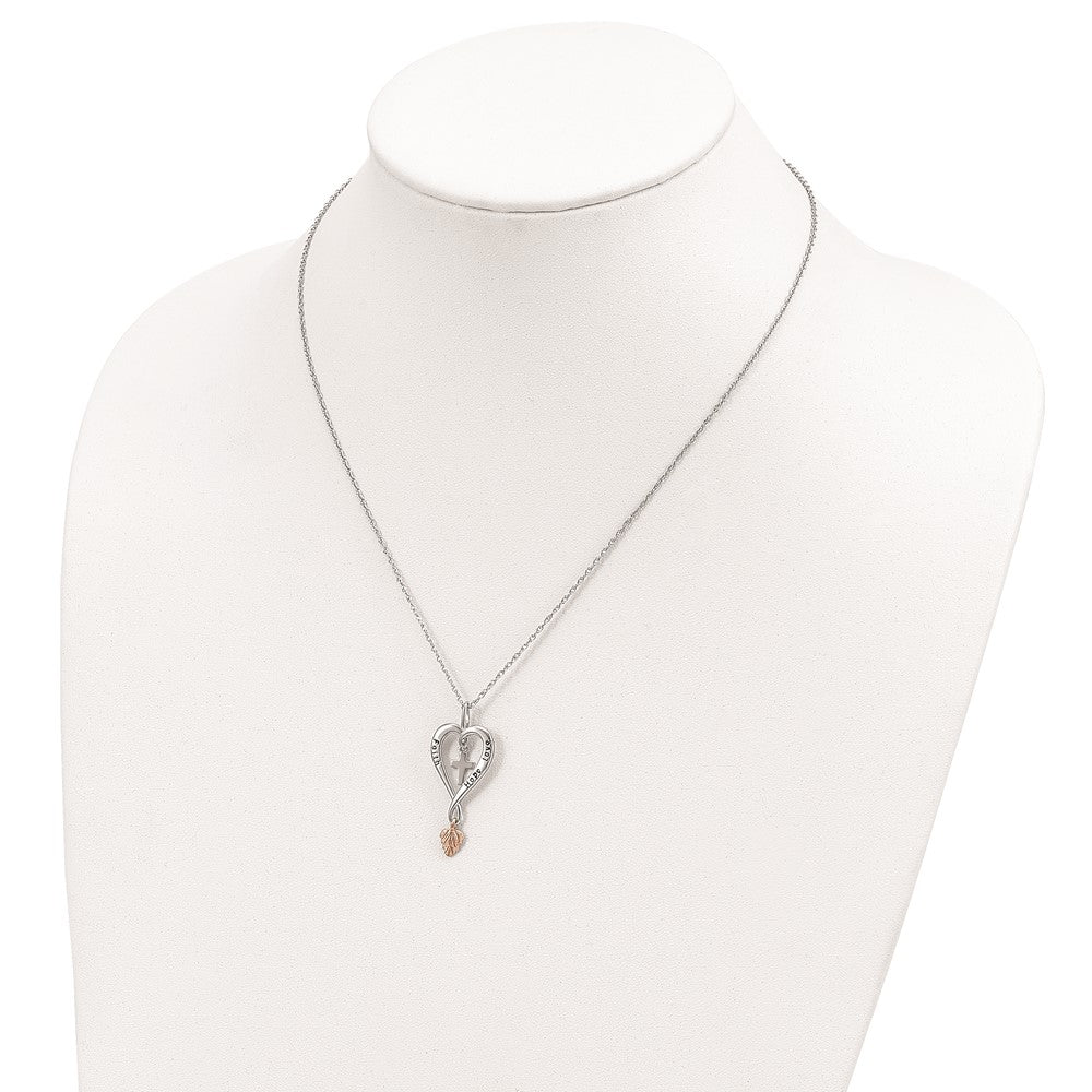 Sterling Silver Landstrom'S Mt. Rushmore Black Hills 12K Gold Accents Antiqued Faith Hope Love Heart With Cross And Leaf Dangle 18 Inch Spring Ring Clasp Necklace