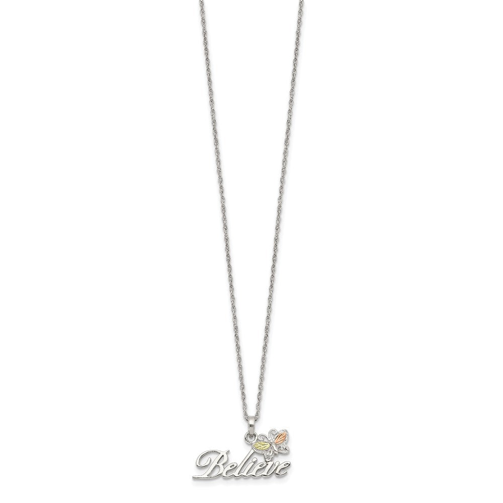 Sterling Silver Landstrom'S Mt. Rushmore Black Hills 12K Gold Accents Believe Butterfly 18 Inch Spring Ring Clasp Necklace