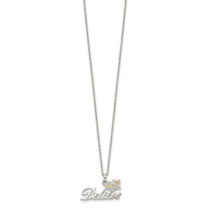 Sterling Silver Landstrom'S Mt. Rushmore Black Hills 12K Gold Accents Believe Butterfly 18 Inch Spring Ring Clasp Necklace