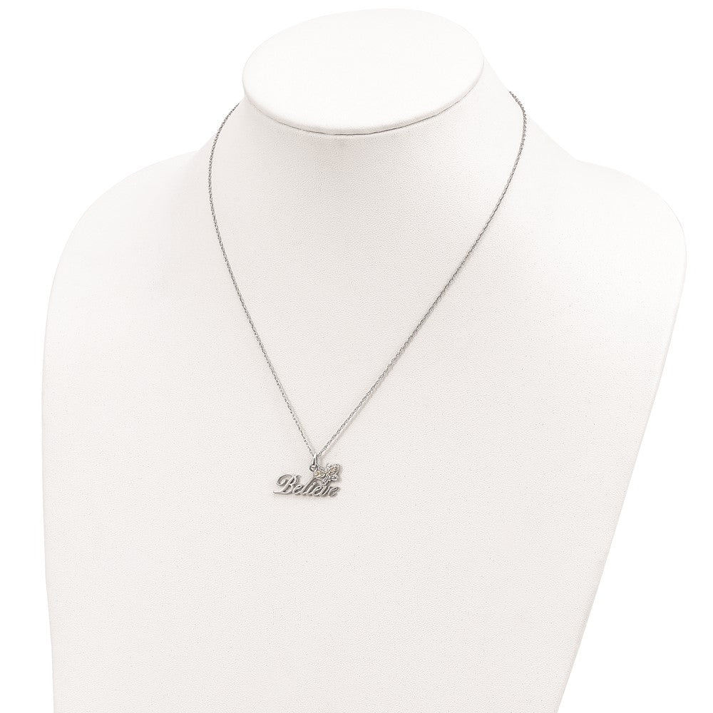 Sterling Silver Landstrom'S Mt. Rushmore Black Hills 12K Gold Accents Believe Butterfly 18 Inch Spring Ring Clasp Necklace