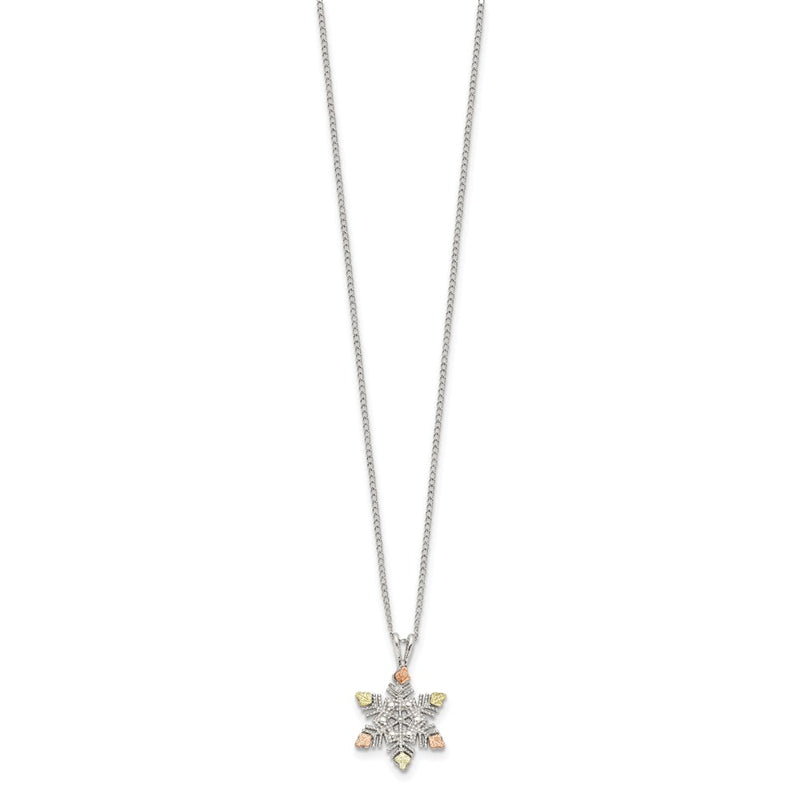 Sterling Silver Landstrom'S Mt. Rushmore Black Hills 12K Gold Accents Snowflake 18 Inch Spring Ring Clasp Necklace
