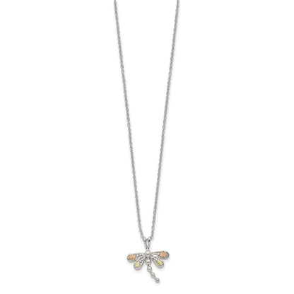 Sterling Silver Landstrom'S Mt. Rushmore Black Hills 12K Gold Accents Dragonfly18 Inch Spring Ring Clasp Necklace