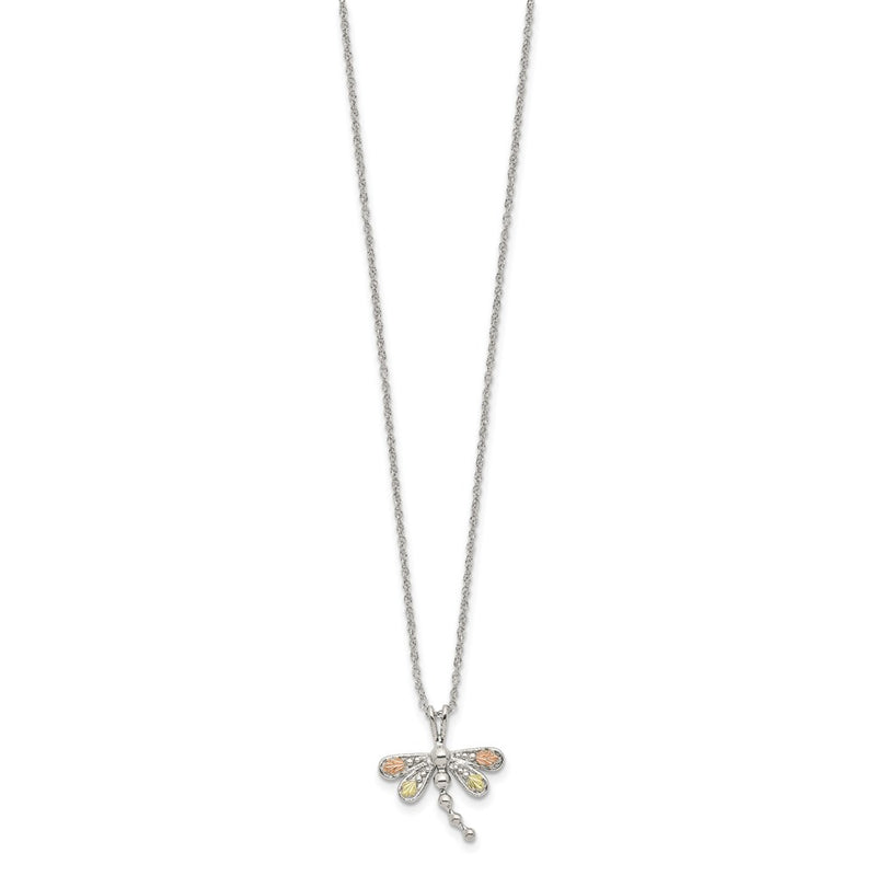 Sterling Silver Landstrom'S Mt. Rushmore Black Hills 12K Gold Accents Dragonfly18 Inch Spring Ring Clasp Necklace