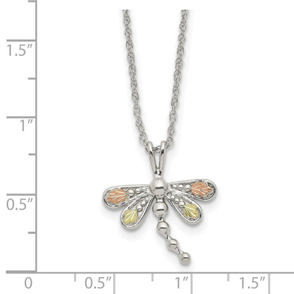 Sterling Silver Landstrom'S Mt. Rushmore Black Hills 12K Gold Accents Dragonfly18 Inch Spring Ring Clasp Necklace