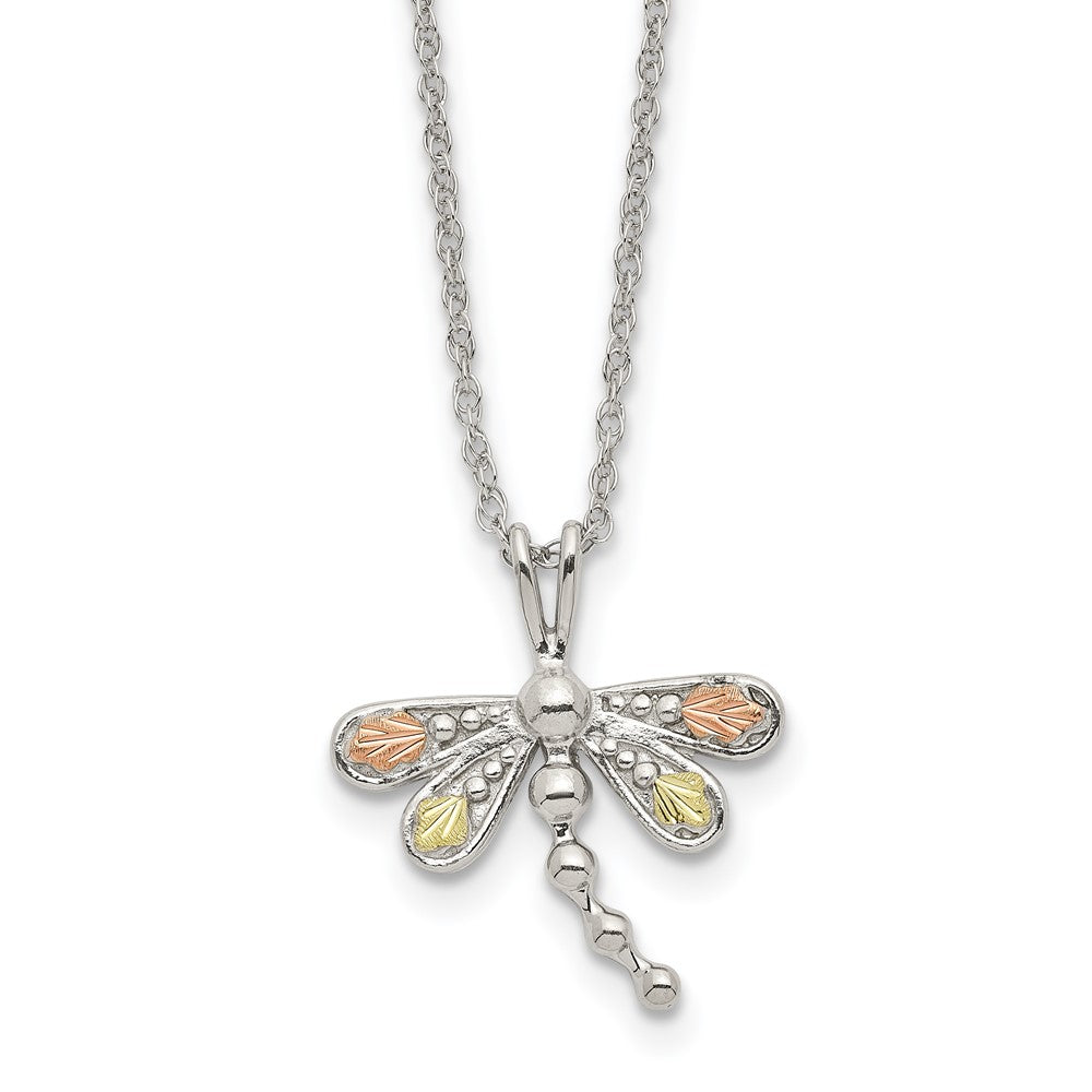 Sterling Silver Landstrom'S Mt. Rushmore Black Hills 12K Gold Accents Dragonfly18 Inch Spring Ring Clasp Necklace