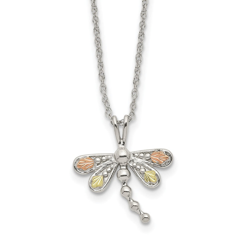 Sterling Silver Landstrom'S Mt. Rushmore Black Hills 12K Gold Accents Dragonfly18 Inch Spring Ring Clasp Necklace