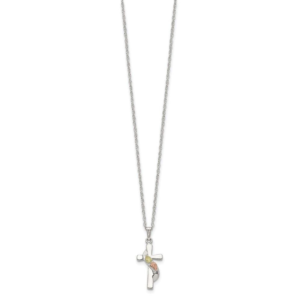 Sterling Silver Landstrom'S Mt. Rushmore Black Hills 12K Gold Accents Cross 18 Inch Spring Ring Clasp Necklace