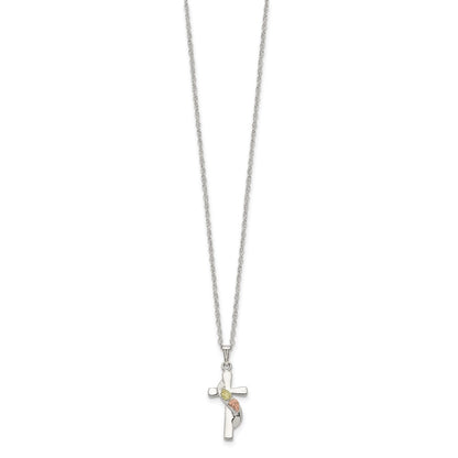 Sterling Silver Landstrom'S Mt. Rushmore Black Hills 12K Gold Accents Cross 18 Inch Spring Ring Clasp Necklace