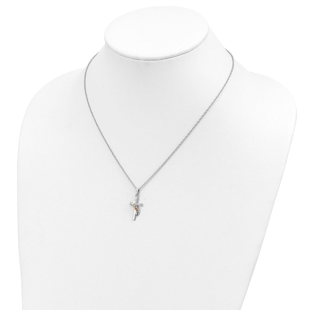 Sterling Silver Landstrom'S Mt. Rushmore Black Hills 12K Gold Accents Cross 18 Inch Spring Ring Clasp Necklace