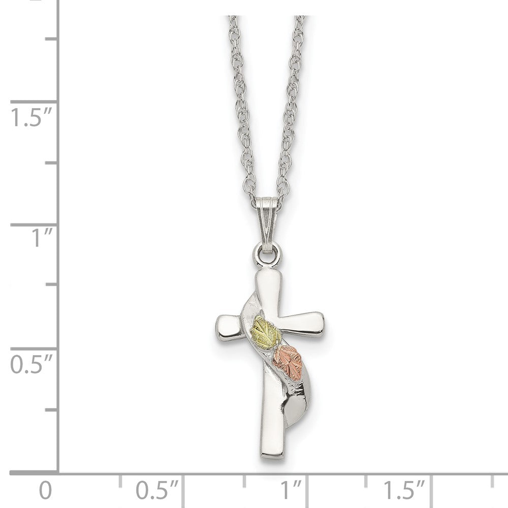 Sterling Silver Landstrom'S Mt. Rushmore Black Hills 12K Gold Accents Cross 18 Inch Spring Ring Clasp Necklace