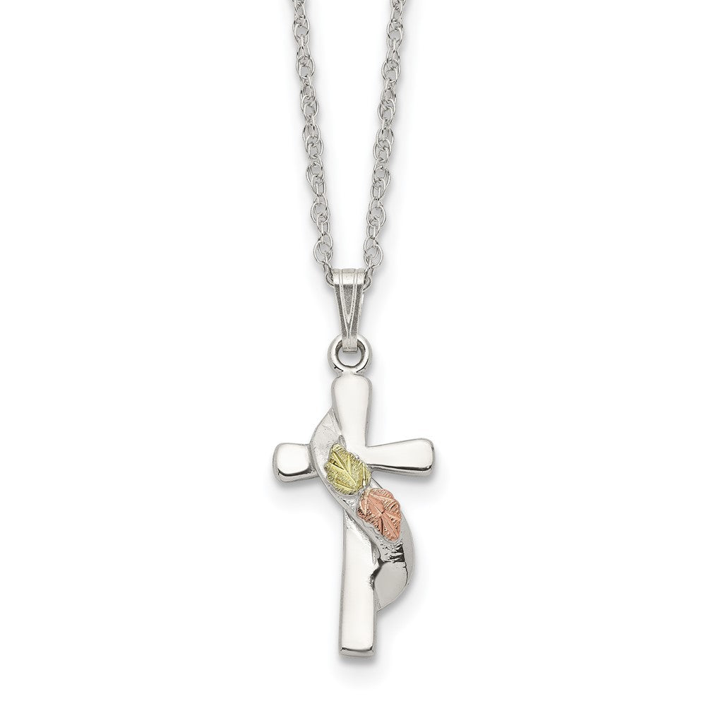 Sterling Silver Landstrom'S Mt. Rushmore Black Hills 12K Gold Accents Cross 18 Inch Spring Ring Clasp Necklace