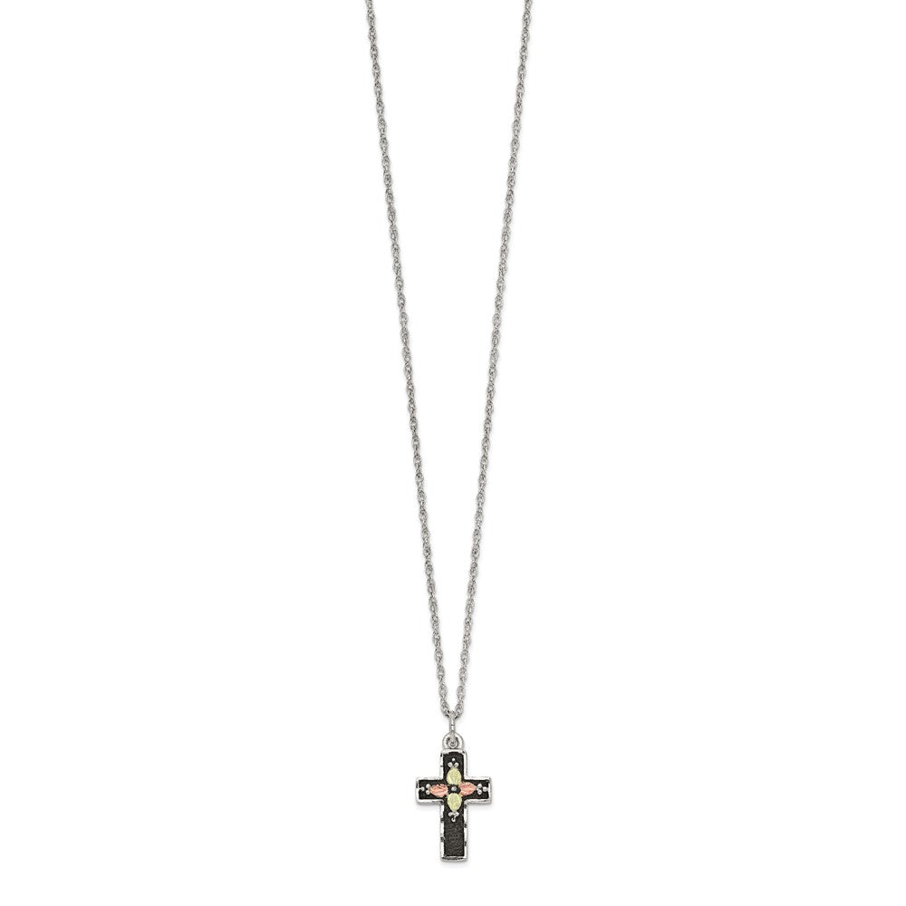 Sterling Silver Landstrom'S Mt. Rushmore Black Hills 12K Gold Accents Antiqued Cross 18 Inch Spring Ring Clasp Necklace