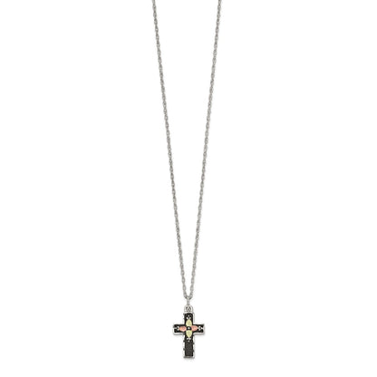 Sterling Silver Landstrom'S Mt. Rushmore Black Hills 12K Gold Accents Antiqued Cross 18 Inch Spring Ring Clasp Necklace