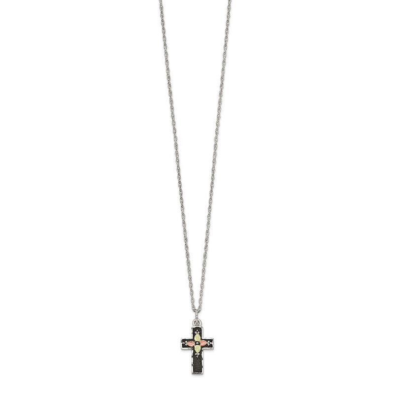 Sterling Silver Landstrom'S Mt. Rushmore Black Hills 12K Gold Accents Antiqued Cross 18 Inch Spring Ring Clasp Necklace