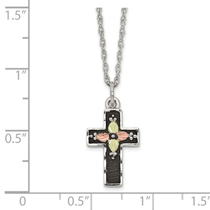 Sterling Silver Landstrom'S Mt. Rushmore Black Hills 12K Gold Accents Antiqued Cross 18 Inch Spring Ring Clasp Necklace