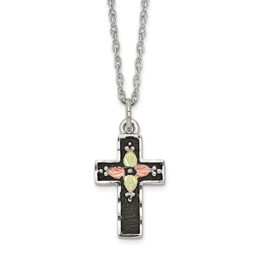 Sterling Silver Landstrom'S Mt. Rushmore Black Hills 12K Gold Accents Antiqued Cross 18 Inch Spring Ring Clasp Necklace