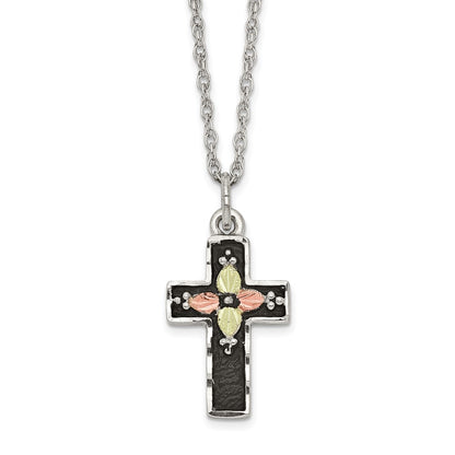 Sterling Silver Landstrom'S Mt. Rushmore Black Hills 12K Gold Accents Antiqued Cross 18 Inch Spring Ring Clasp Necklace