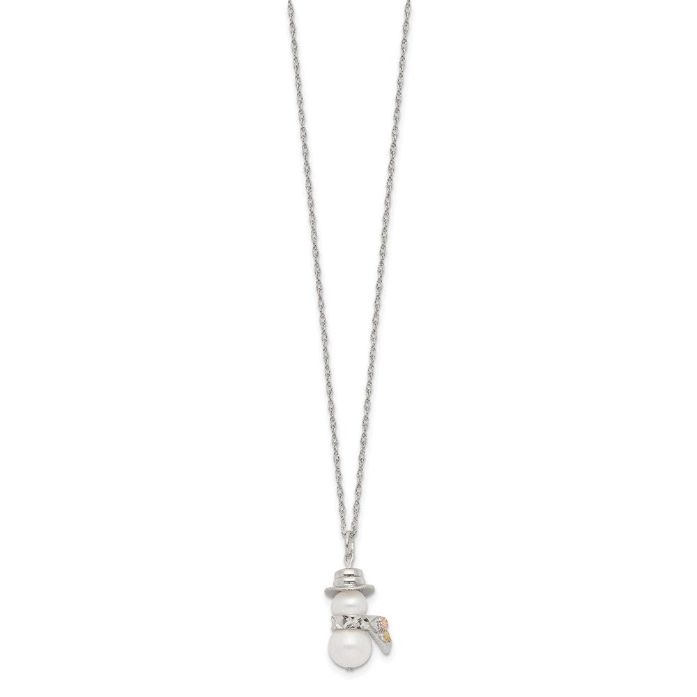 Sterling Silver Landstrom'S Mt. Rushmore Black Hills 12K Gold Accents Imitation Pearl Snowman 18 Inch Spring Ring Clasp Necklace