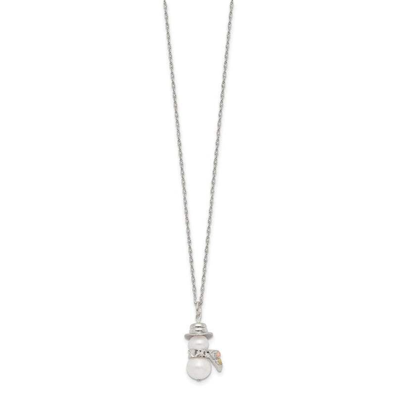 Sterling Silver Landstrom'S Mt. Rushmore Black Hills 12K Gold Accents Imitation Pearl Snowman 18 Inch Spring Ring Clasp Necklace