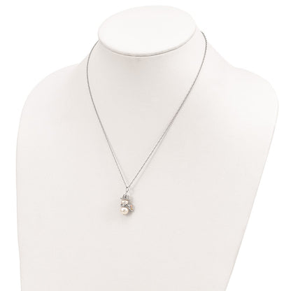 Sterling Silver Landstrom'S Mt. Rushmore Black Hills 12K Gold Accents Imitation Pearl Snowman 18 Inch Spring Ring Clasp Necklace