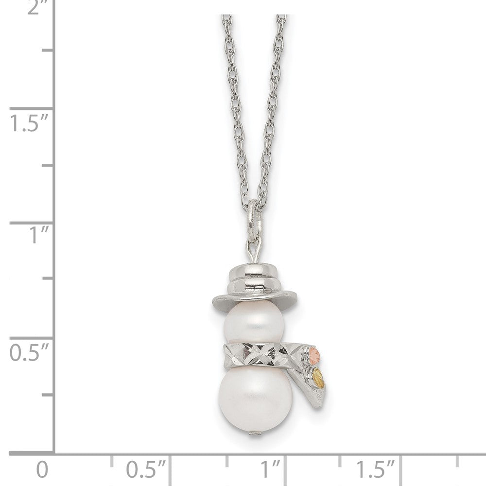 Sterling Silver Landstrom'S Mt. Rushmore Black Hills 12K Gold Accents Imitation Pearl Snowman 18 Inch Spring Ring Clasp Necklace