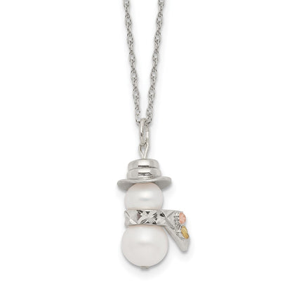 Sterling Silver Landstrom'S Mt. Rushmore Black Hills 12K Gold Accents Imitation Pearl Snowman 18 Inch Spring Ring Clasp Necklace