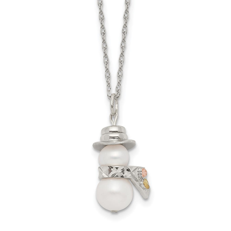Sterling Silver Landstrom'S Mt. Rushmore Black Hills 12K Gold Accents Imitation Pearl Snowman 18 Inch Spring Ring Clasp Necklace