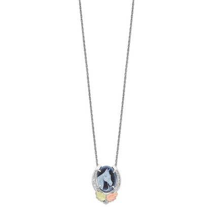 Sterling Silver Landstrom'S Mt. Rushmore Black Hills 12K Gold Accents Horseshoe With Horse Head Blue Cameo 18 Inch Spring Ring Clasp Necklace