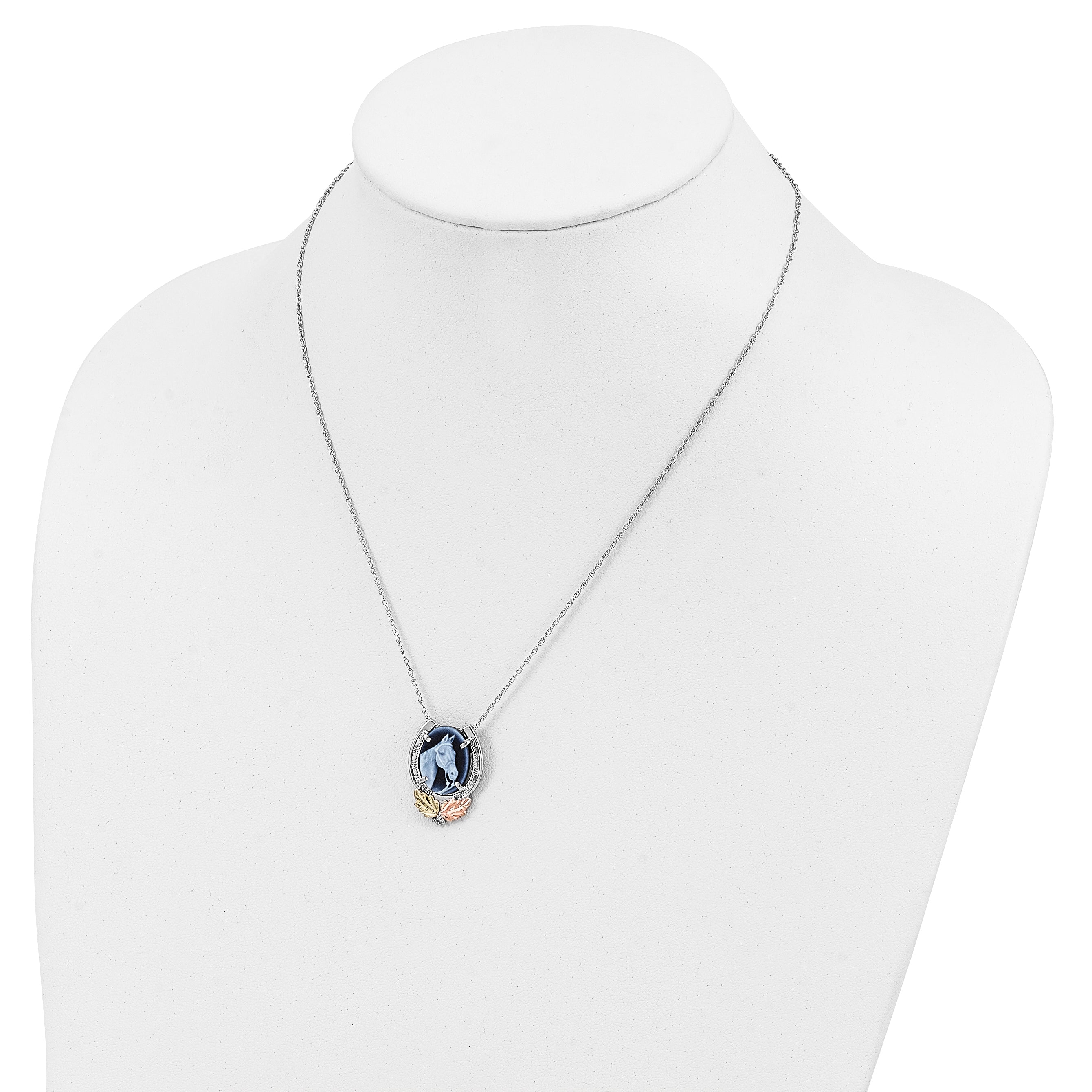 Sterling Silver Landstrom'S Mt. Rushmore Black Hills 12K Gold Accents Horseshoe With Horse Head Blue Cameo 18 Inch Spring Ring Clasp Necklace