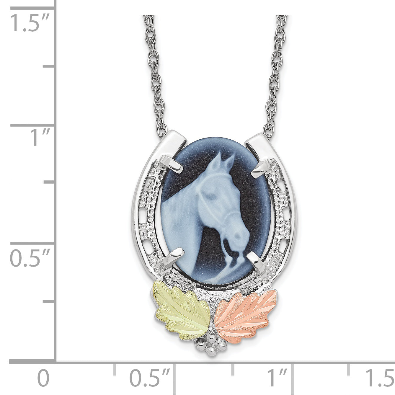 Sterling Silver Landstrom'S Mt. Rushmore Black Hills 12K Gold Accents Horseshoe With Horse Head Blue Cameo 18 Inch Spring Ring Clasp Necklace