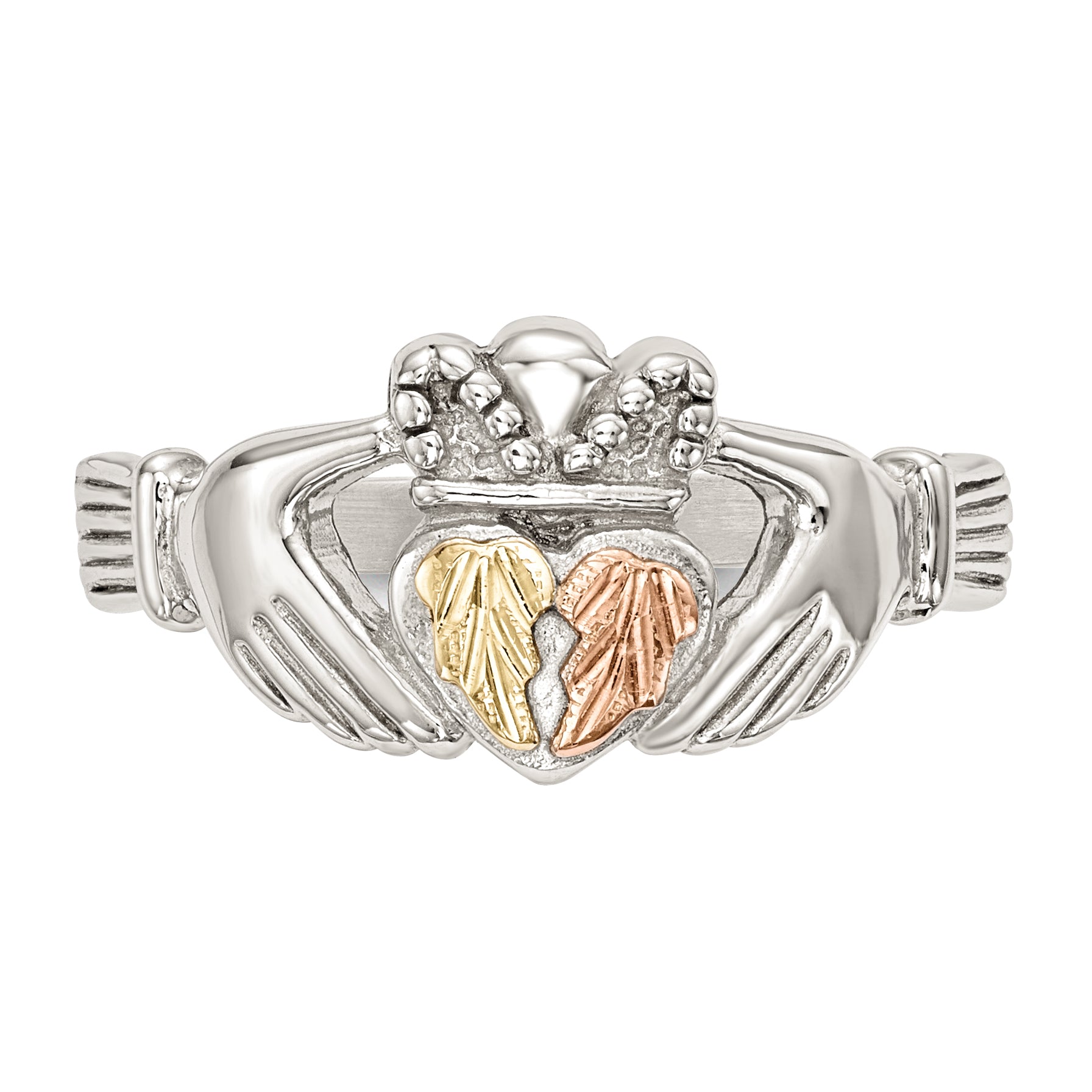 Sterling Silver Landstrom'S Mt. Rushmore Black Hills 12K Gold Accents Claddagh Ring