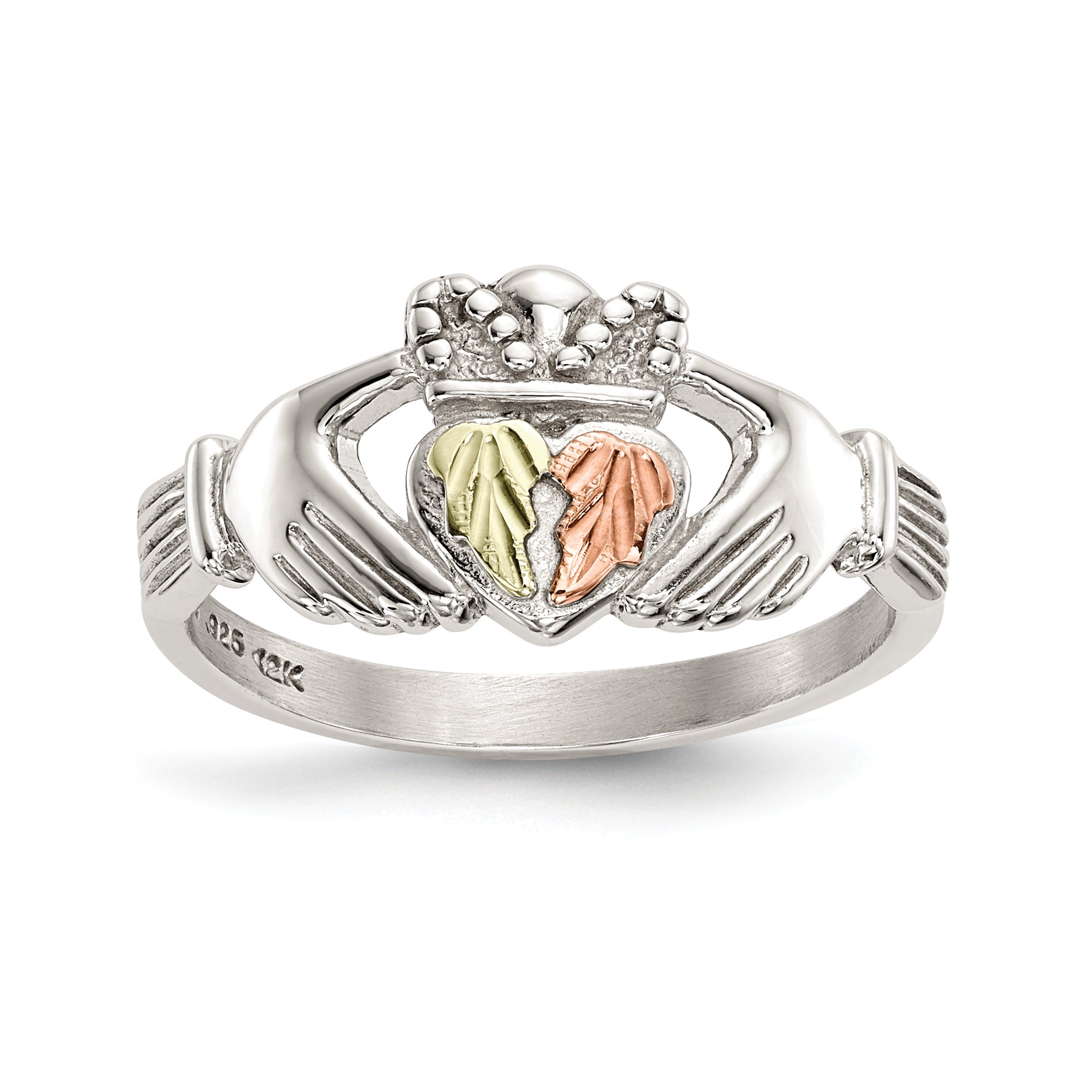 Sterling Silver Landstrom'S Mt. Rushmore Black Hills 12K Gold Accents Claddagh Ring