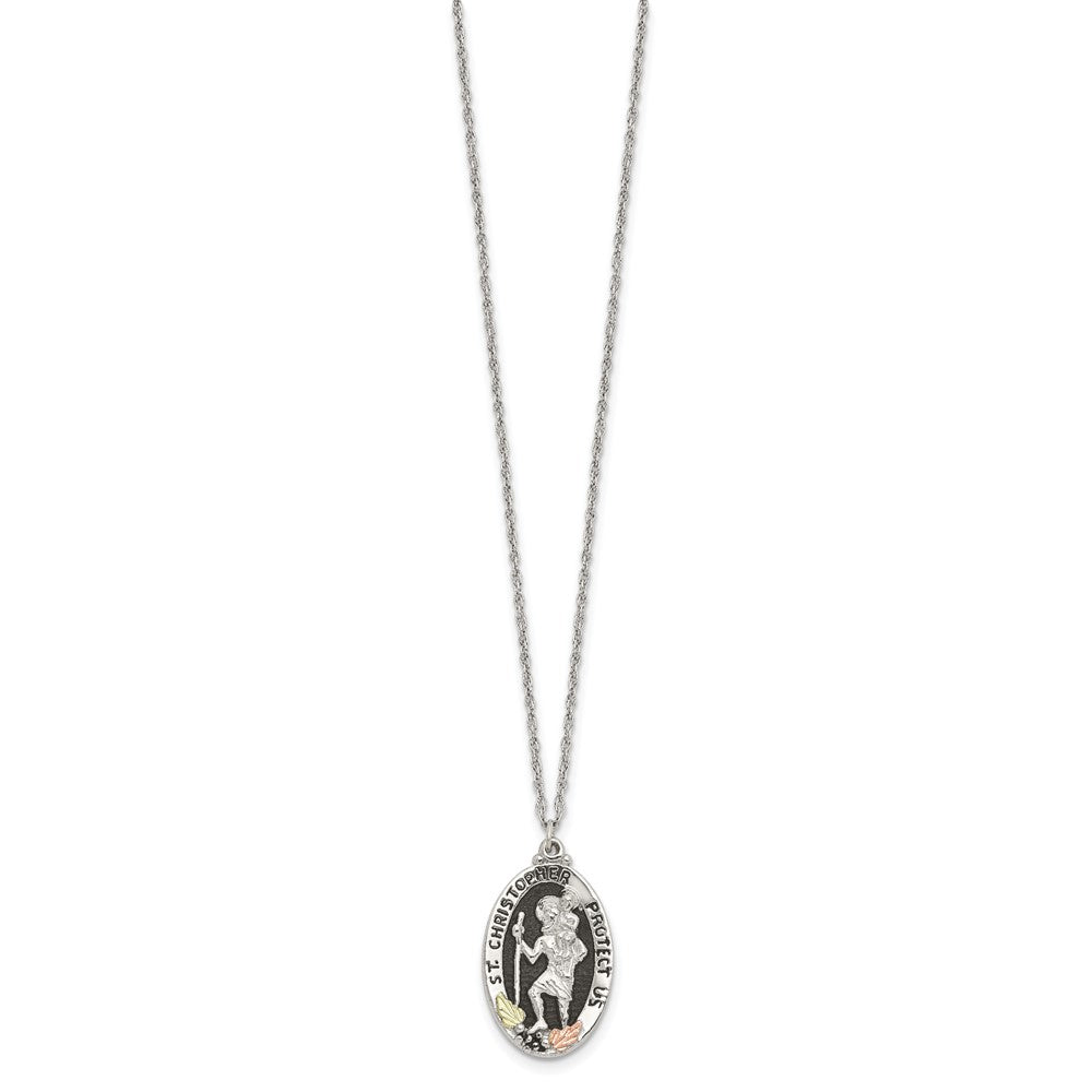 Sterling Silver Landstrom'S Mt. Rushmore Black Hills 12K Gold Accents Antiqued St. Christopher Protect Us 18 Inch Spring Ring Clasp Necklace