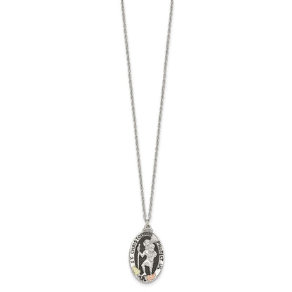 Sterling Silver Landstrom'S Mt. Rushmore Black Hills 12K Gold Accents Antiqued St. Christopher Protect Us 18 Inch Spring Ring Clasp Necklace