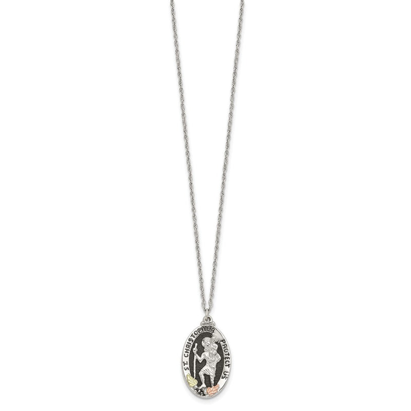 Sterling Silver Landstrom'S Mt. Rushmore Black Hills 12K Gold Accents Antiqued St. Christopher Protect Us 18 Inch Spring Ring Clasp Necklace