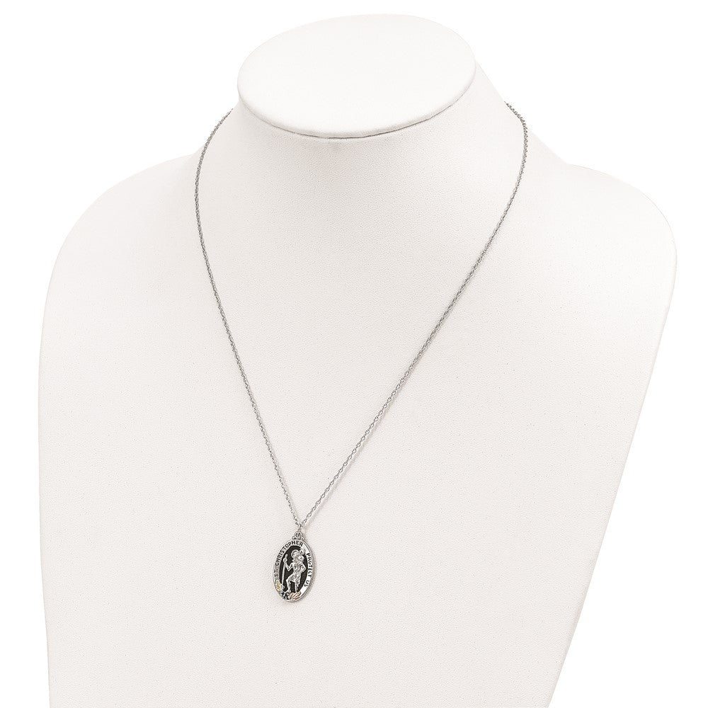 Sterling Silver Landstrom'S Mt. Rushmore Black Hills 12K Gold Accents Antiqued St. Christopher Protect Us 18 Inch Spring Ring Clasp Necklace