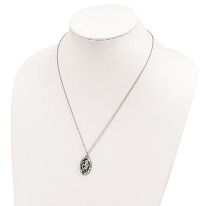 Sterling Silver Landstrom'S Mt. Rushmore Black Hills 12K Gold Accents Antiqued St. Christopher Protect Us 18 Inch Spring Ring Clasp Necklace
