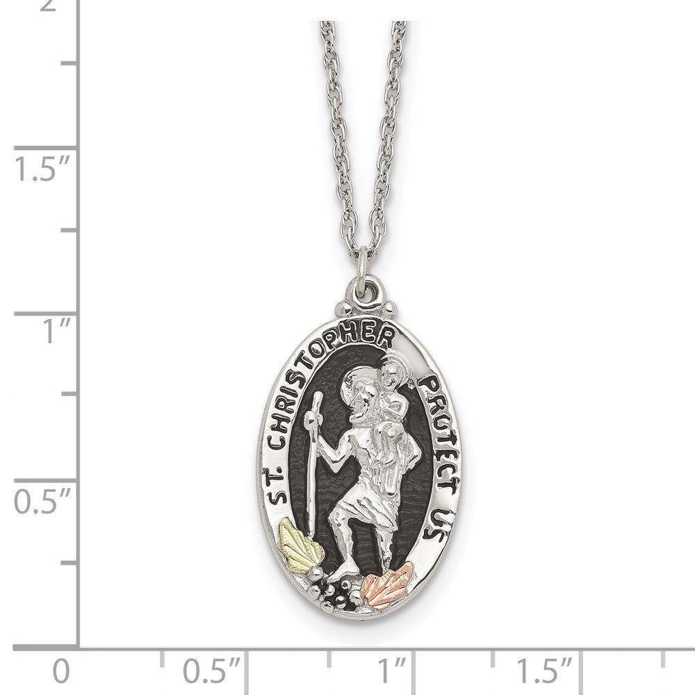 Sterling Silver Landstrom'S Mt. Rushmore Black Hills 12K Gold Accents Antiqued St. Christopher Protect Us 18 Inch Spring Ring Clasp Necklace