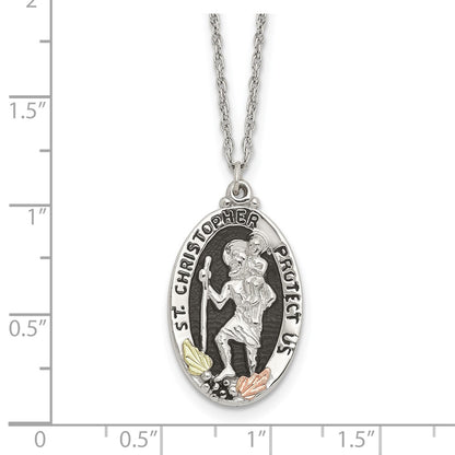 Sterling Silver Landstrom'S Mt. Rushmore Black Hills 12K Gold Accents Antiqued St. Christopher Protect Us 18 Inch Spring Ring Clasp Necklace