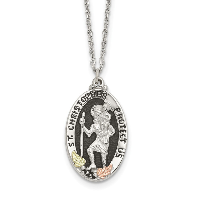 Sterling Silver Landstrom'S Mt. Rushmore Black Hills 12K Gold Accents Antiqued St. Christopher Protect Us 18 Inch Spring Ring Clasp Necklace