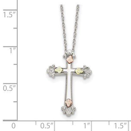 Sterling Silver Landstrom'S Mt. Rushmore Black Hills 12K Gold Accents Cross 18 Inch Spring Ring Clasp Necklace