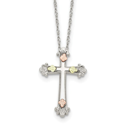 Sterling Silver Landstrom'S Mt. Rushmore Black Hills 12K Gold Accents Cross 18 Inch Spring Ring Clasp Necklace