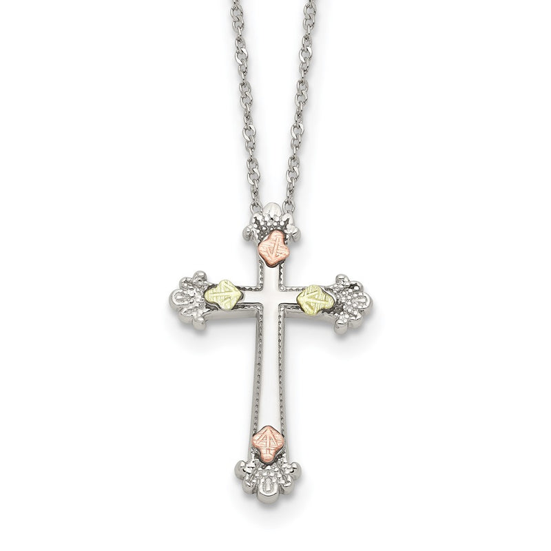Sterling Silver Landstrom'S Mt. Rushmore Black Hills 12K Gold Accents Cross 18 Inch Spring Ring Clasp Necklace