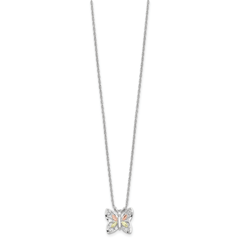 Sterling Silver Landstrom'S Mt. Rushmore Black Hills 12K Gold Accents Butterfly 18 Inch Spring Ring Clasp Necklace