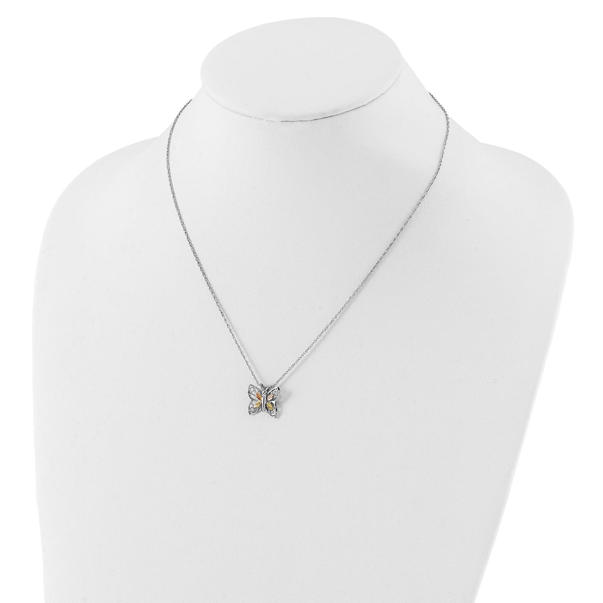 Sterling Silver Landstrom'S Mt. Rushmore Black Hills 12K Gold Accents Butterfly 18 Inch Spring Ring Clasp Necklace