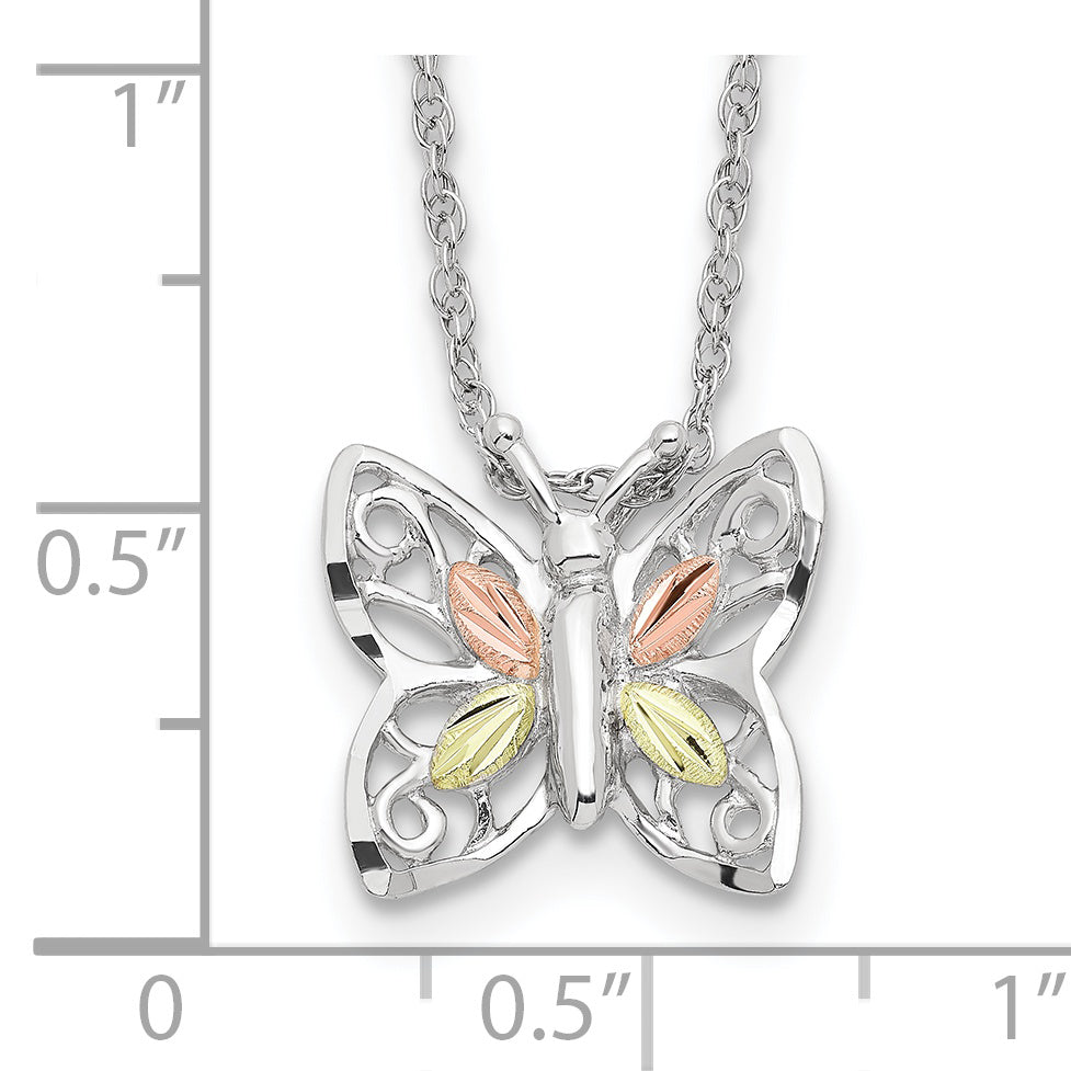 Sterling Silver Landstrom'S Mt. Rushmore Black Hills 12K Gold Accents Butterfly 18 Inch Spring Ring Clasp Necklace