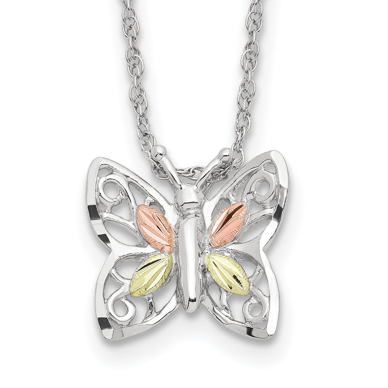 Sterling Silver Landstrom'S Mt. Rushmore Black Hills 12K Gold Accents Butterfly 18 Inch Spring Ring Clasp Necklace