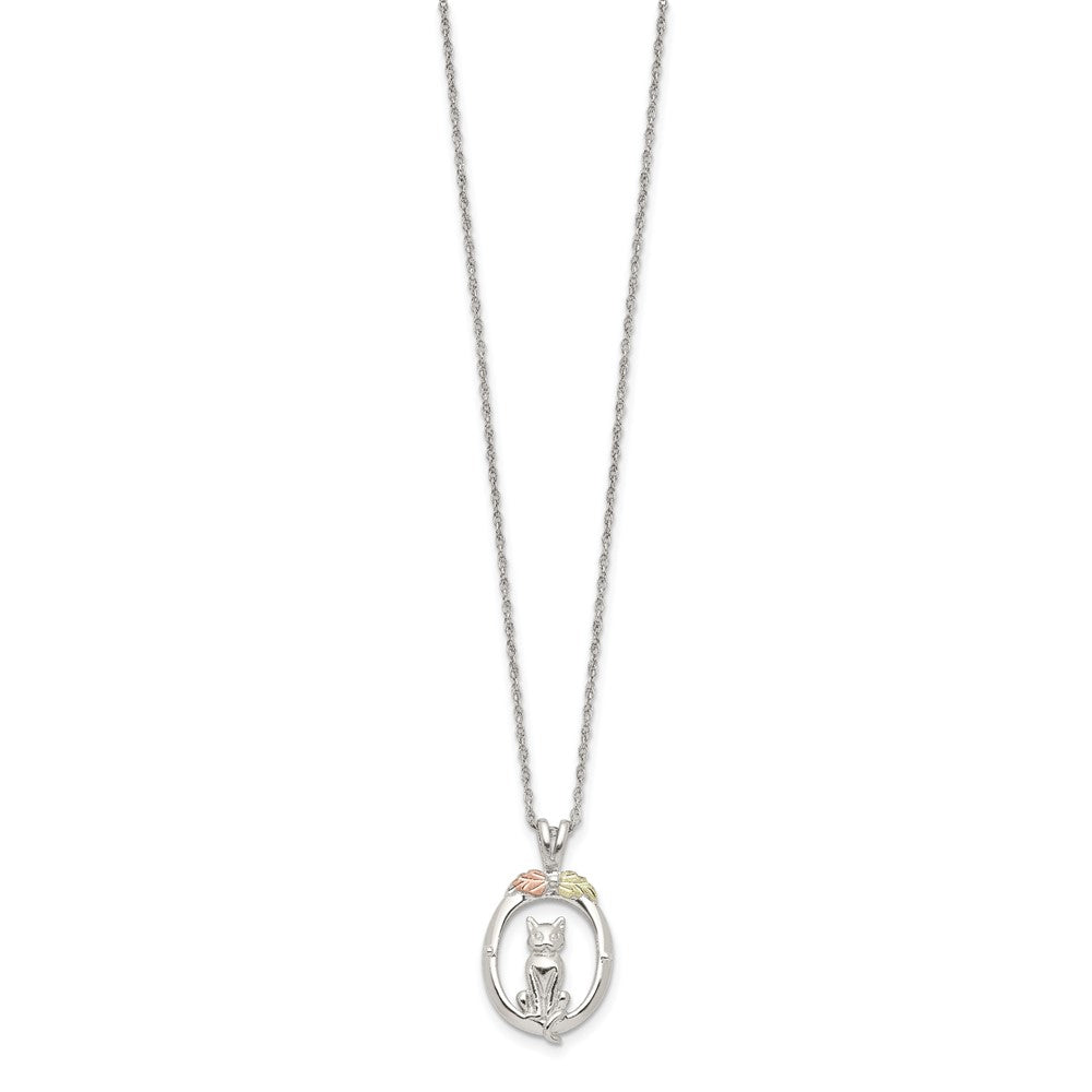 Sterling Silver Landstrom'S Mt. Rushmore Black Hills 12K Gold Accents Oval With Cat 18 Inch Spring Ring Clasp Necklace