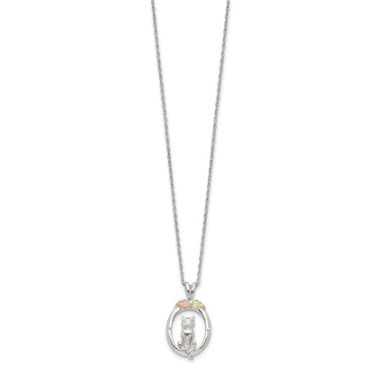 Sterling Silver Landstrom'S Mt. Rushmore Black Hills 12K Gold Accents Oval With Cat 18 Inch Spring Ring Clasp Necklace