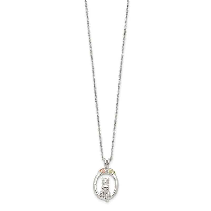Sterling Silver Landstrom'S Mt. Rushmore Black Hills 12K Gold Accents Oval With Cat 18 Inch Spring Ring Clasp Necklace